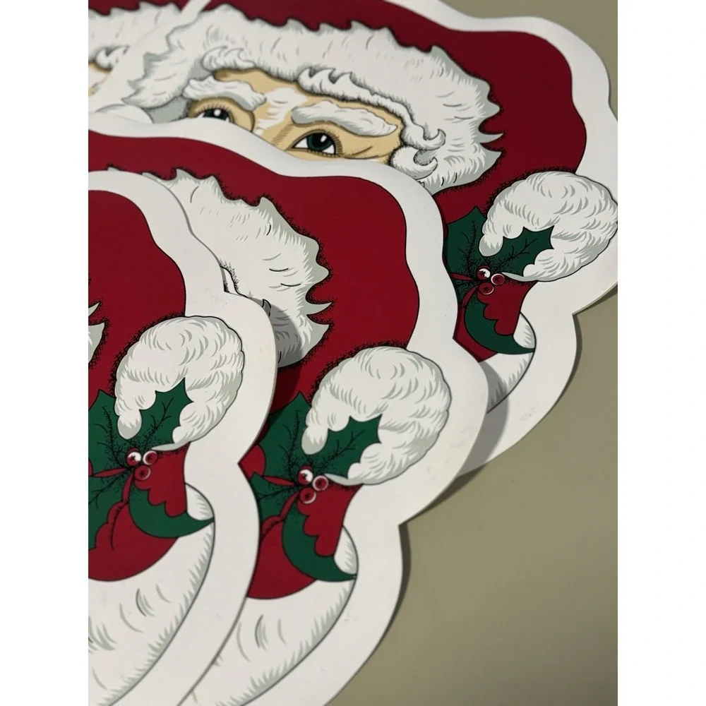 4 MCM Vtg Christmas Santa Claus Vinyl Placemats Tableware Royal Pacific 14